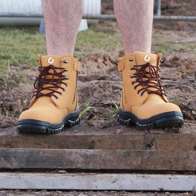 Suede steel toe zip up work boots