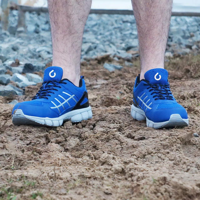 Steel toe safety jogger on construction site