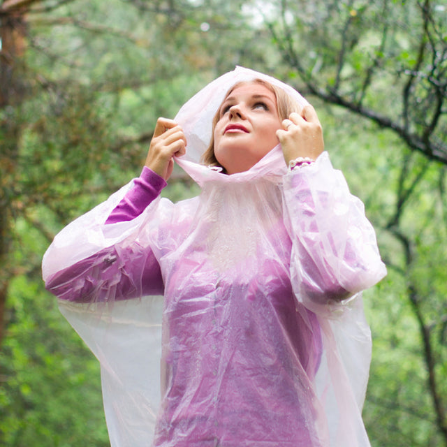 Emergency clear rain poncho woman