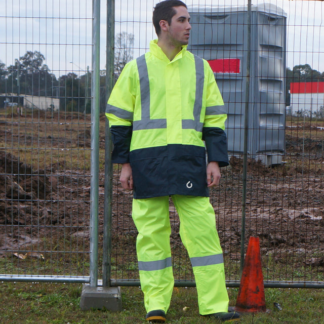 Reflective tuflite hi-vis rain jacket and pants set lime construction
