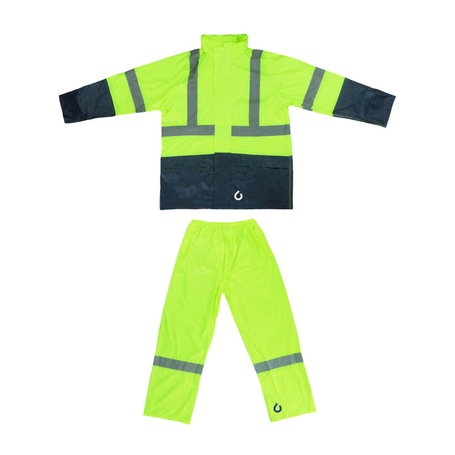 Reflective tuflite hi-vis rain jacket and pants set lime